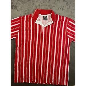 VTG 80s Chip Beck Collection Red stripe Collared Golf Polo Shirt L‎ Large